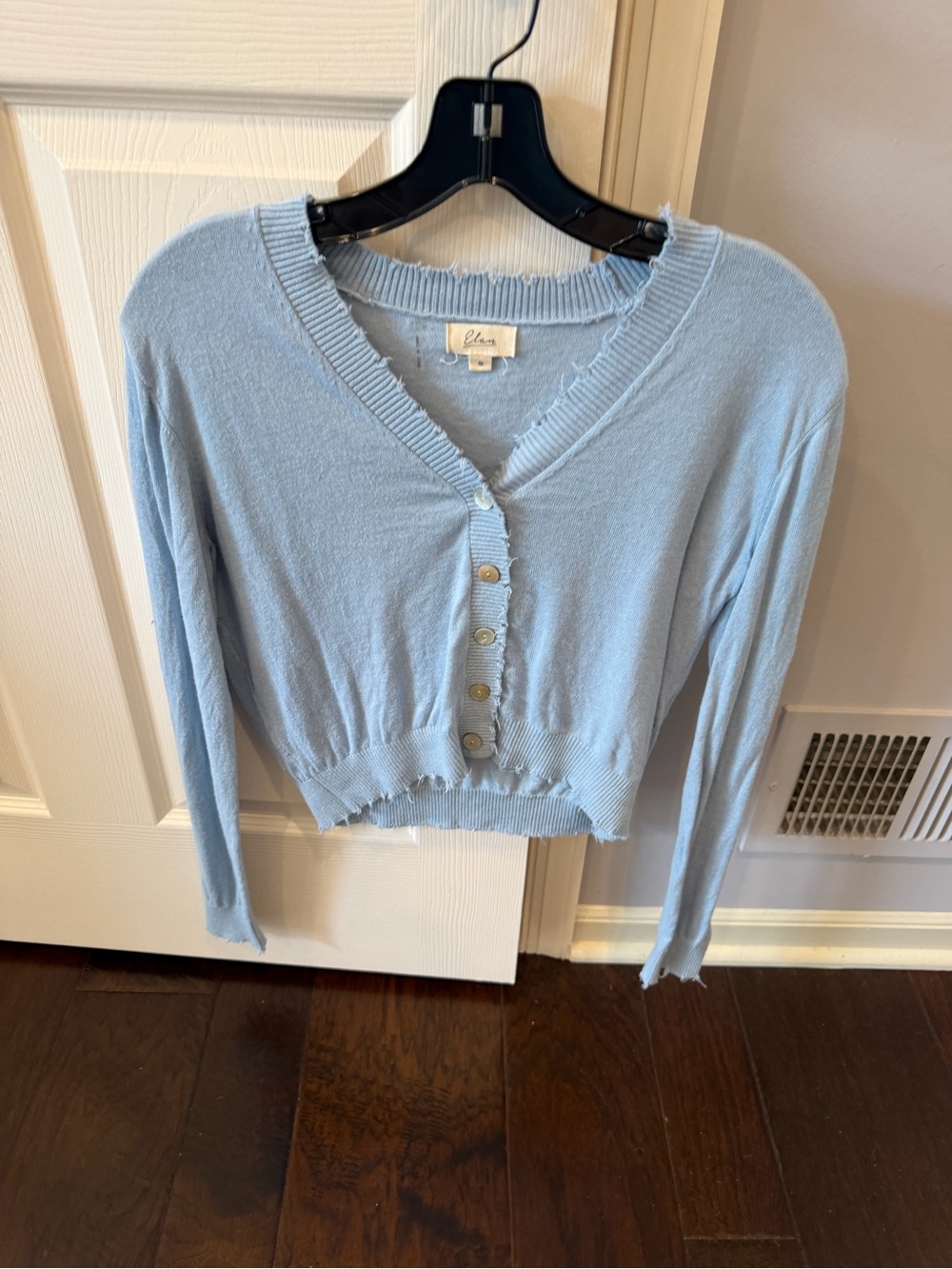 Elan Baby Blue Cropped V-Neck Button Cardigan